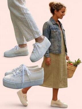 SUPERGA 2790 Cotw Linea Up & Down Women's Off-White Canvas Platform Sneakers
